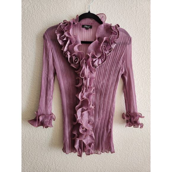 y2K Daniel Women's Ruffle Button Up Blouse Lg - Picture 1 of 10